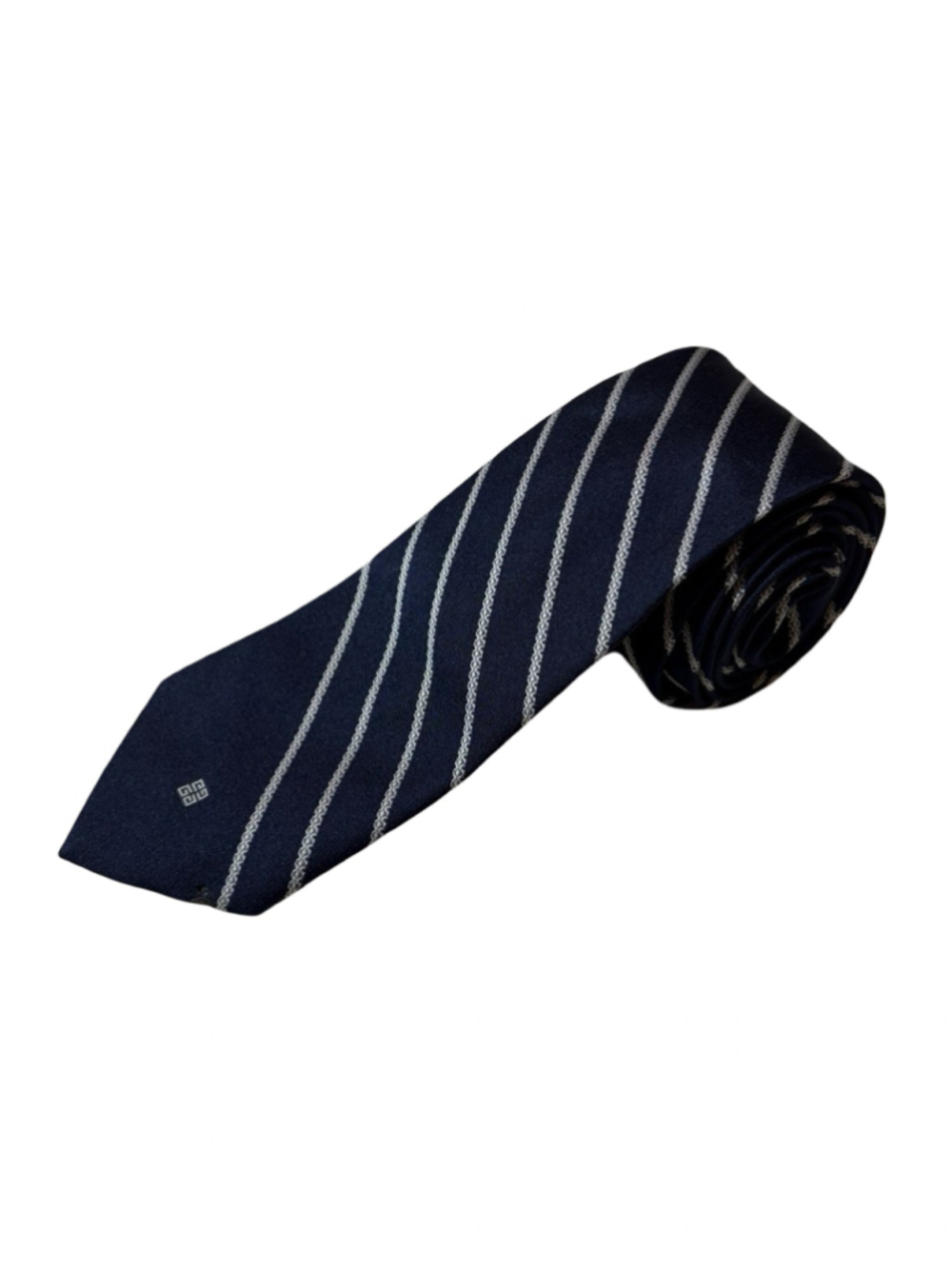 Givenchy Gentleman Paris Navy White Striped Logo Tie Classic Preppy Necktie